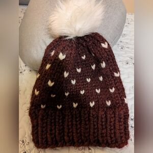 Maroon Knit Beanie with Pom Pom